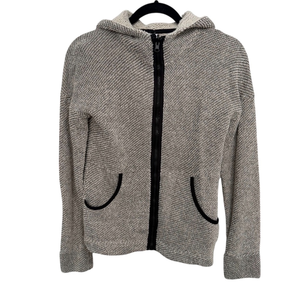 Grace Cream and Black Textured Zip-Up Hoodie
